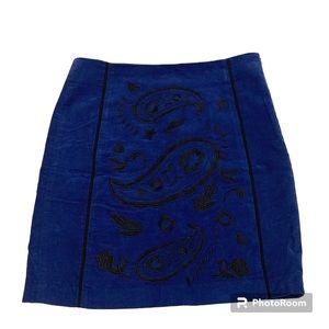 Boden Blue Pencil Skirt with Black Embroidery